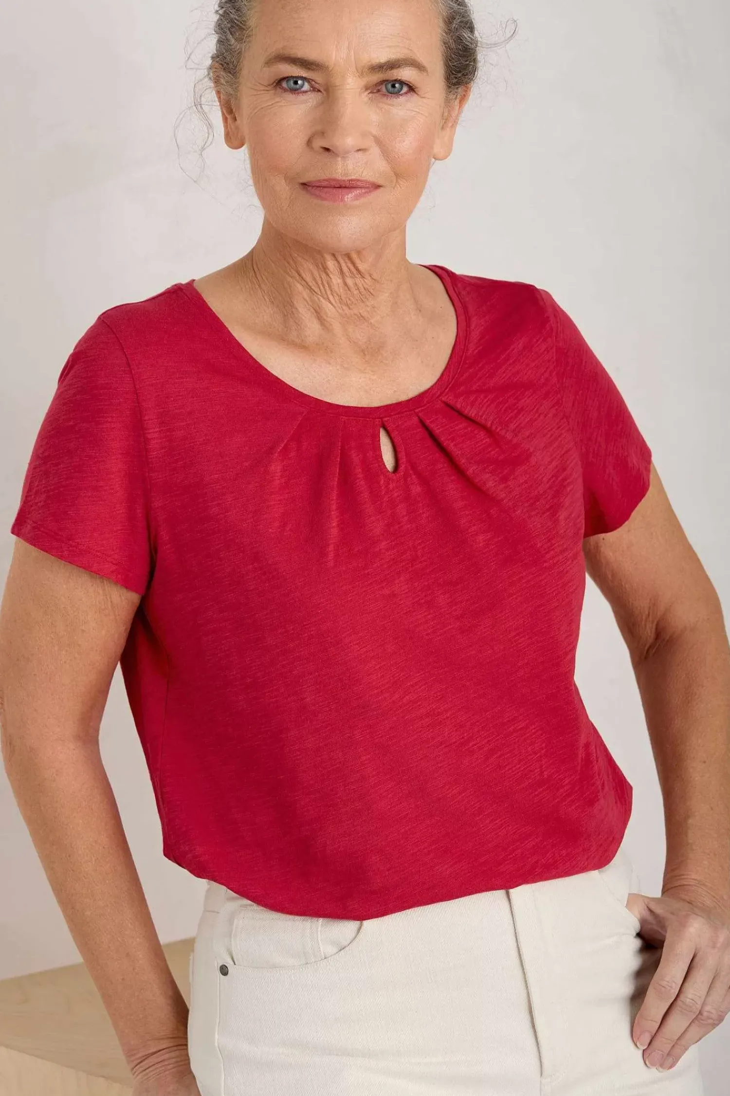 Tops<Seasalt Cornwall Appletree Keyhole Detail T-Shirt (Gots) Sedum
