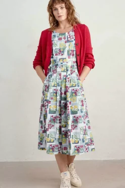 Dresses<Seasalt Cornwall Belle Fit-And-Flare Midi Dress Floral Postcards Chalk