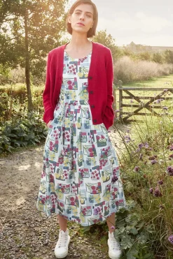 Dresses<Seasalt Cornwall Belle Fit-And-Flare Midi Dress Floral Postcards Chalk
