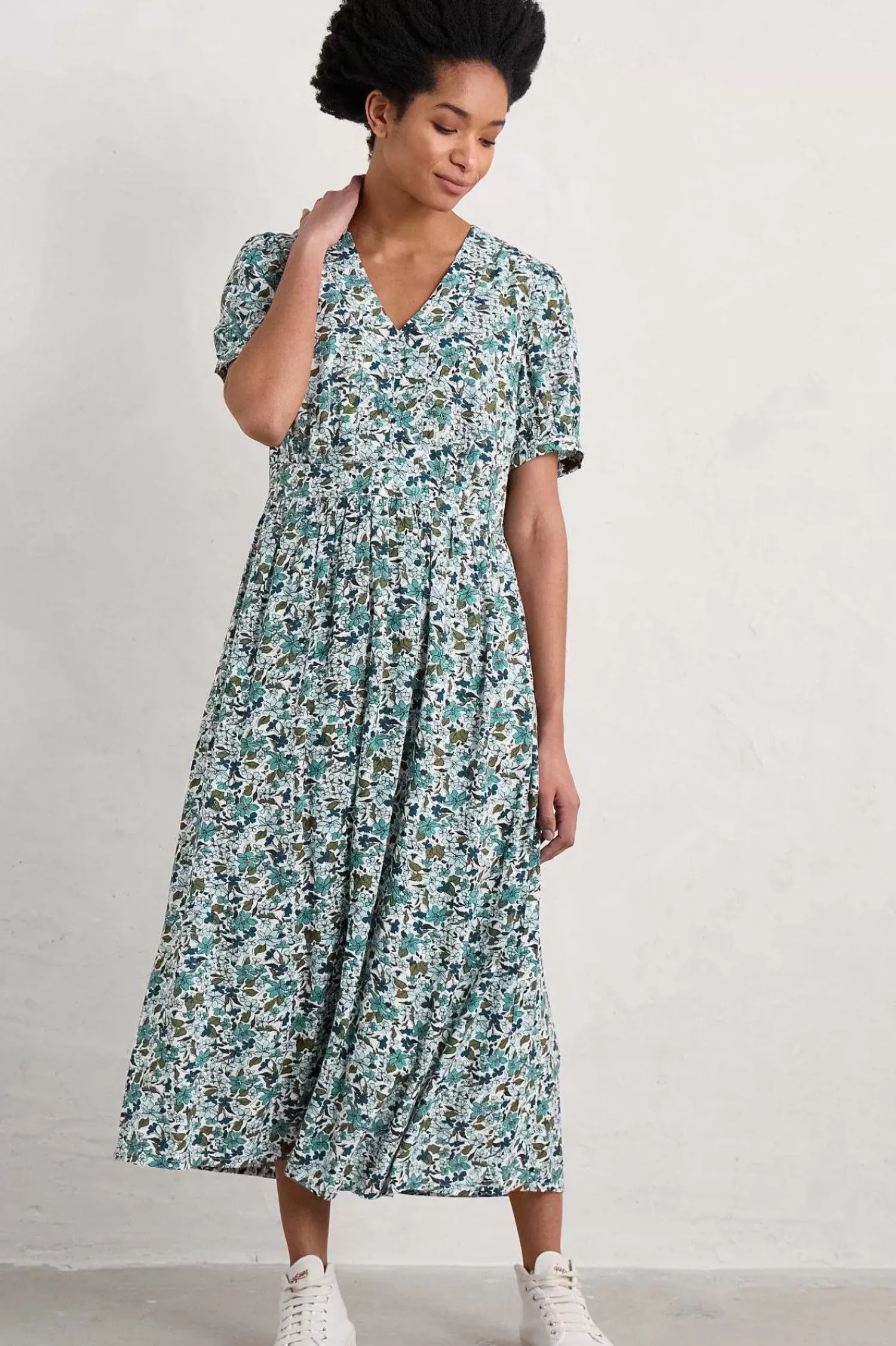 Dresses<Seasalt Cornwall Birch Leaf Midaxi Tea Dress Anemone Vintage Reflection