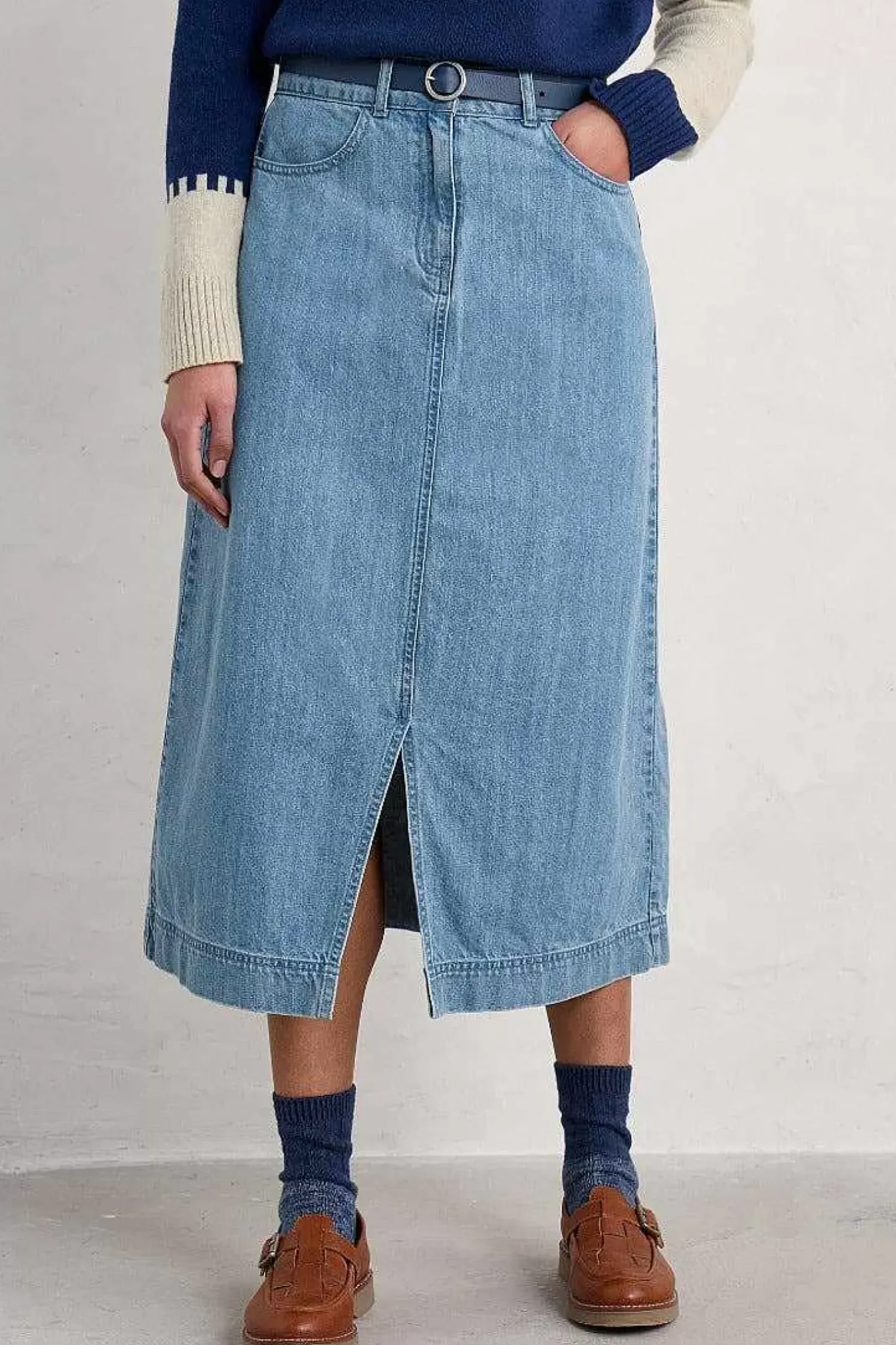 Skirts<Seasalt Cornwall Bowline Denim Midi Skirt Light Wash Rain Slub