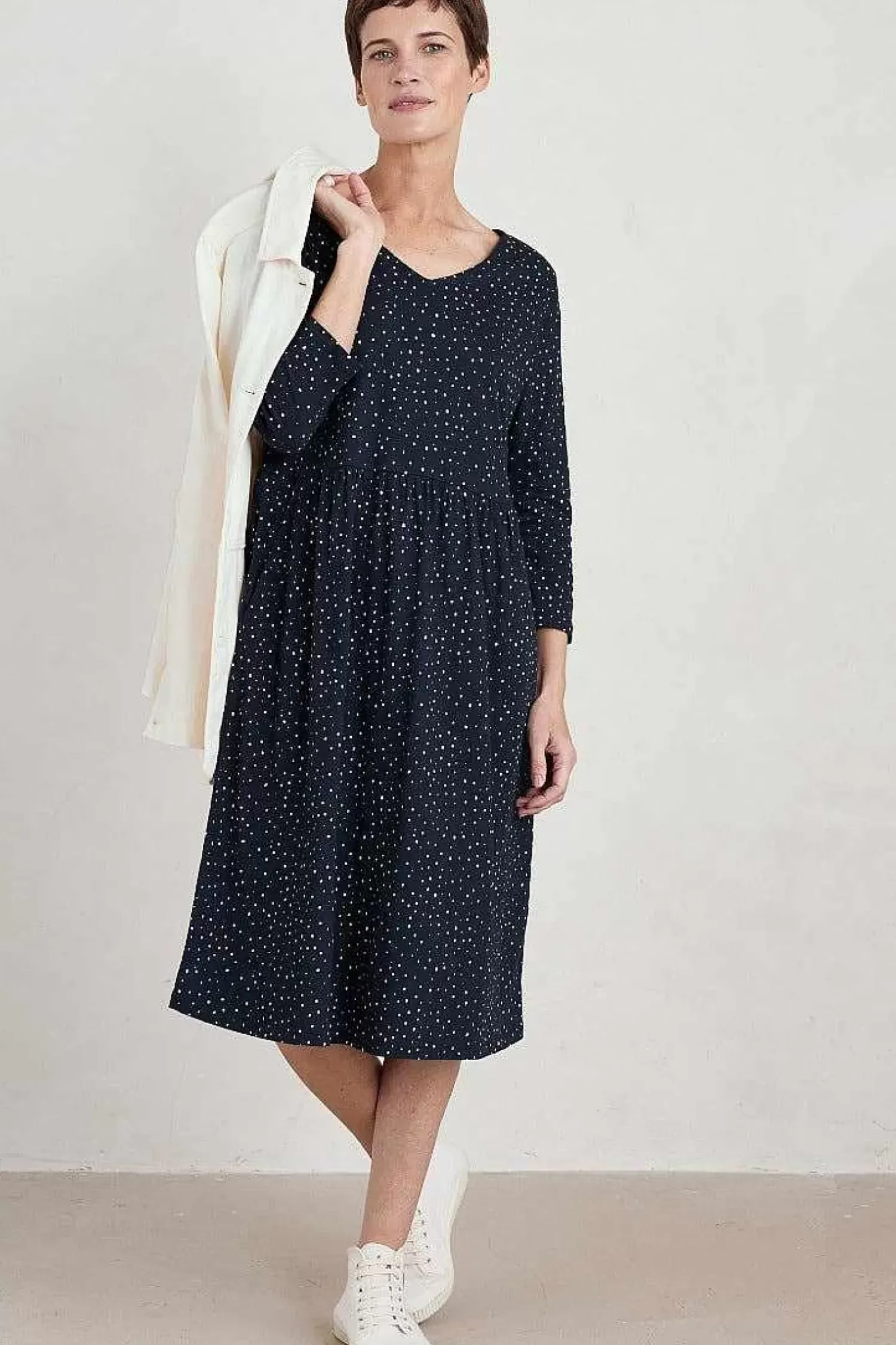 Dresses<Seasalt Cornwall Brush Drawing 3/4 Sleeve Dress Paint Speckles Maritime