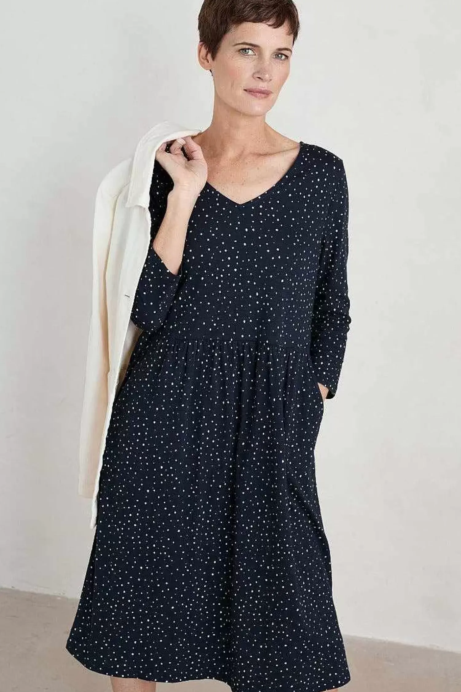 Dresses<Seasalt Cornwall Brush Drawing 3/4 Sleeve Dress Paint Speckles Maritime
