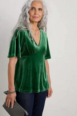 Tops<Seasalt Cornwall Capsule V-Neck Velvet Top Evergreen