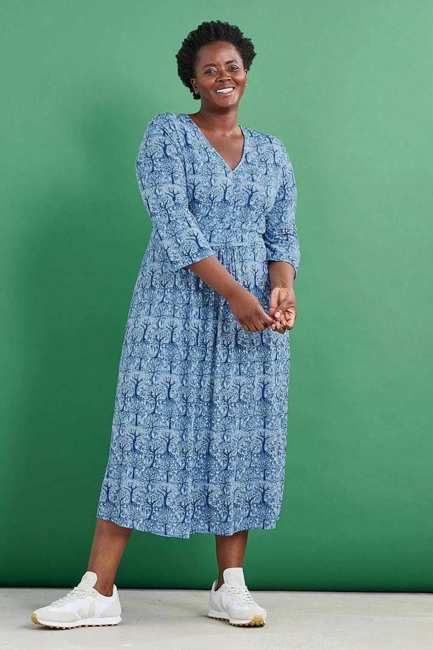 Dresses<Seasalt Cornwall Carwynnen Three Quarter Sleeve Dress Wild Woodland Clear Sky