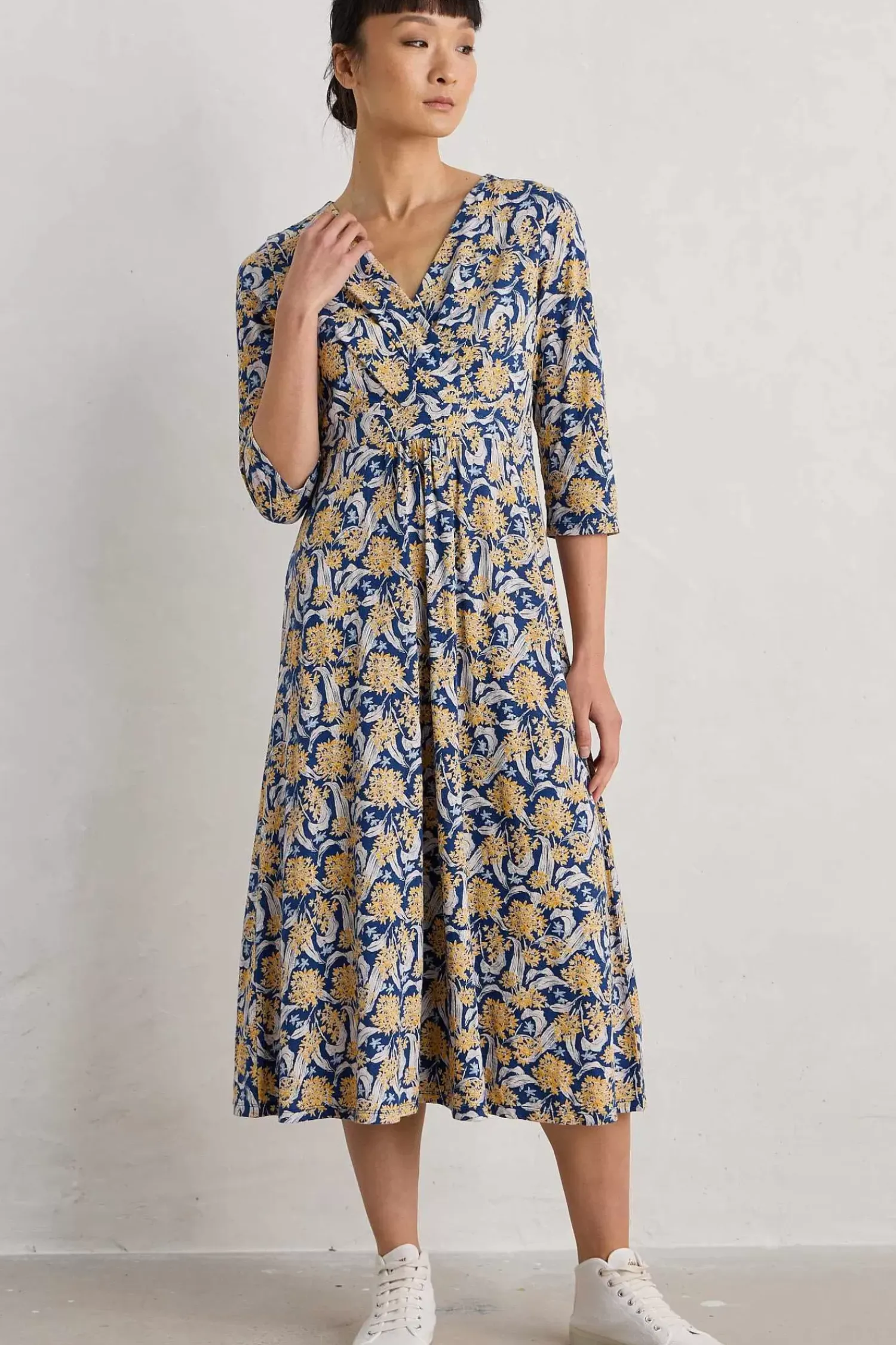 Dresses<Seasalt Cornwall Chapelle 3/4 Sleeve Jersey Dress (Gots) Woodland Garlic Marine