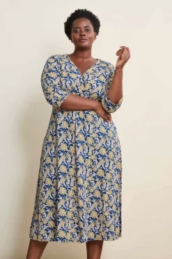Dresses<Seasalt Cornwall Chapelle 3/4 Sleeve Jersey Dress (Gots) Woodland Garlic Marine