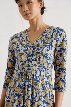 Dresses<Seasalt Cornwall Chapelle 3/4 Sleeve Jersey Dress (Gots) Woodland Garlic Marine
