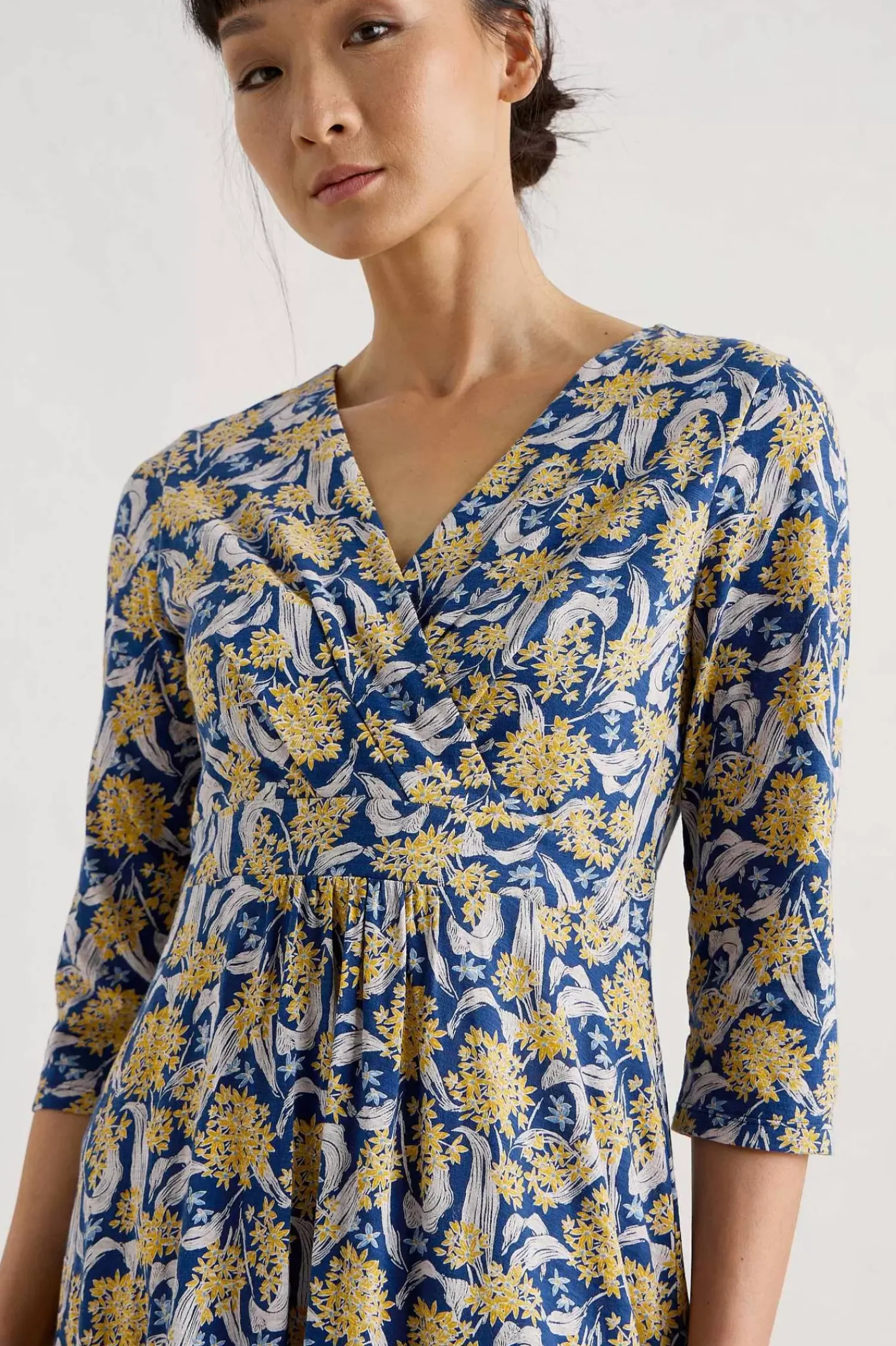 Dresses<Seasalt Cornwall Chapelle 3/4 Sleeve Jersey Dress (Gots) Woodland Garlic Marine