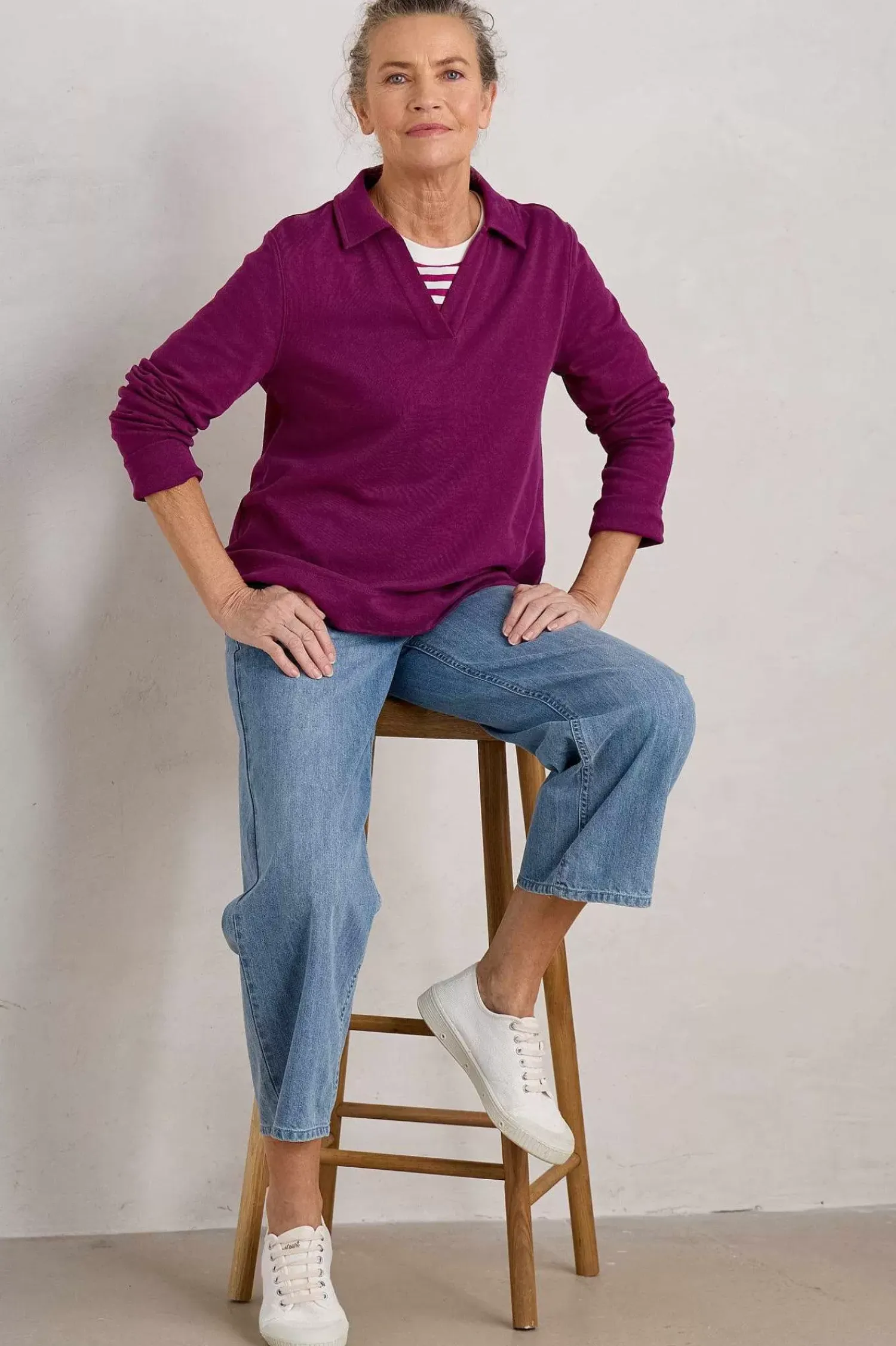 Tops<Seasalt Cornwall Clear Wing V-Neck Collared Sweatshirt Cassis