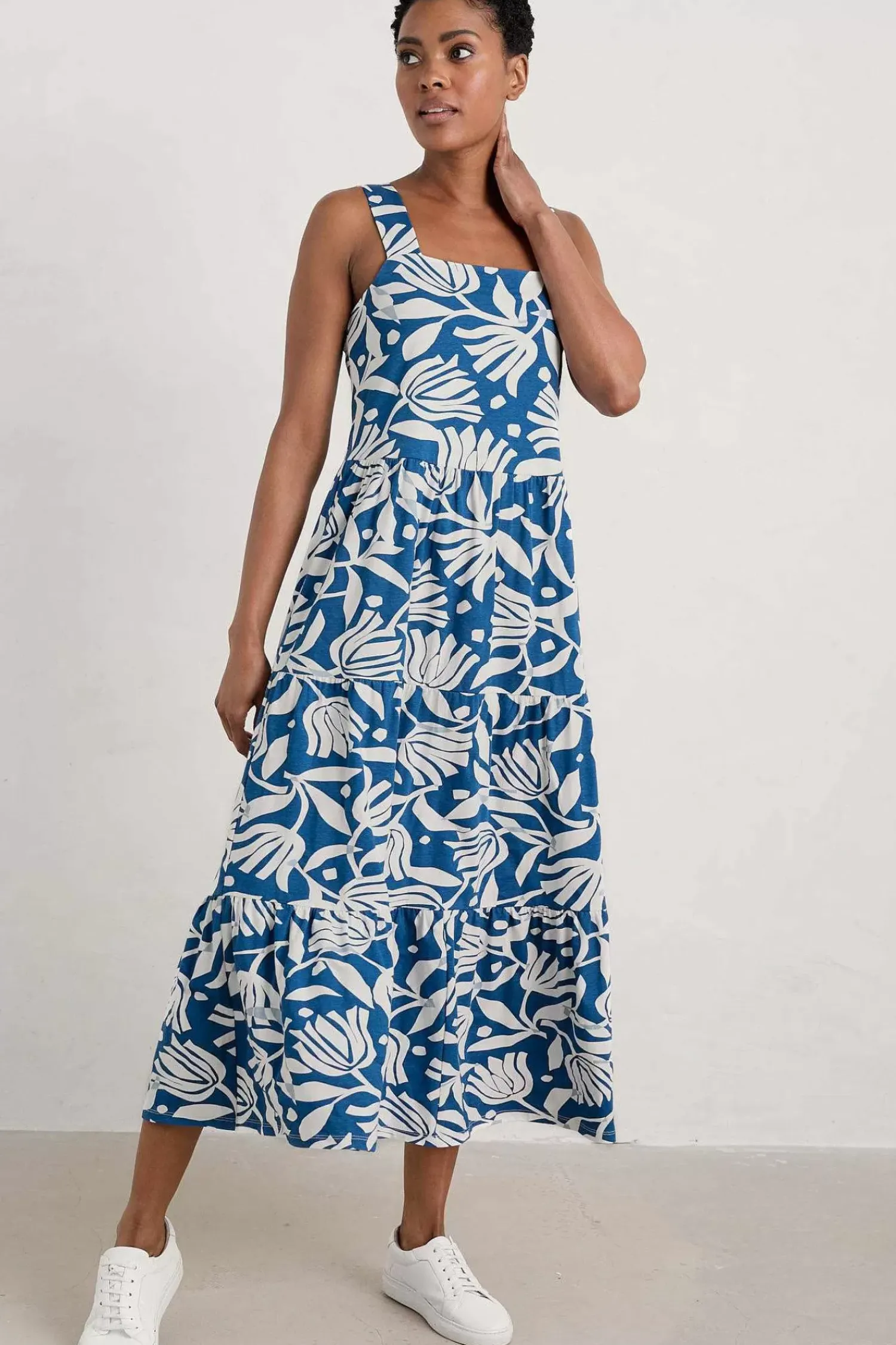 Dresses<Seasalt Cornwall Deep Water Tiered Dress Cut Paper Flowers Waterfront