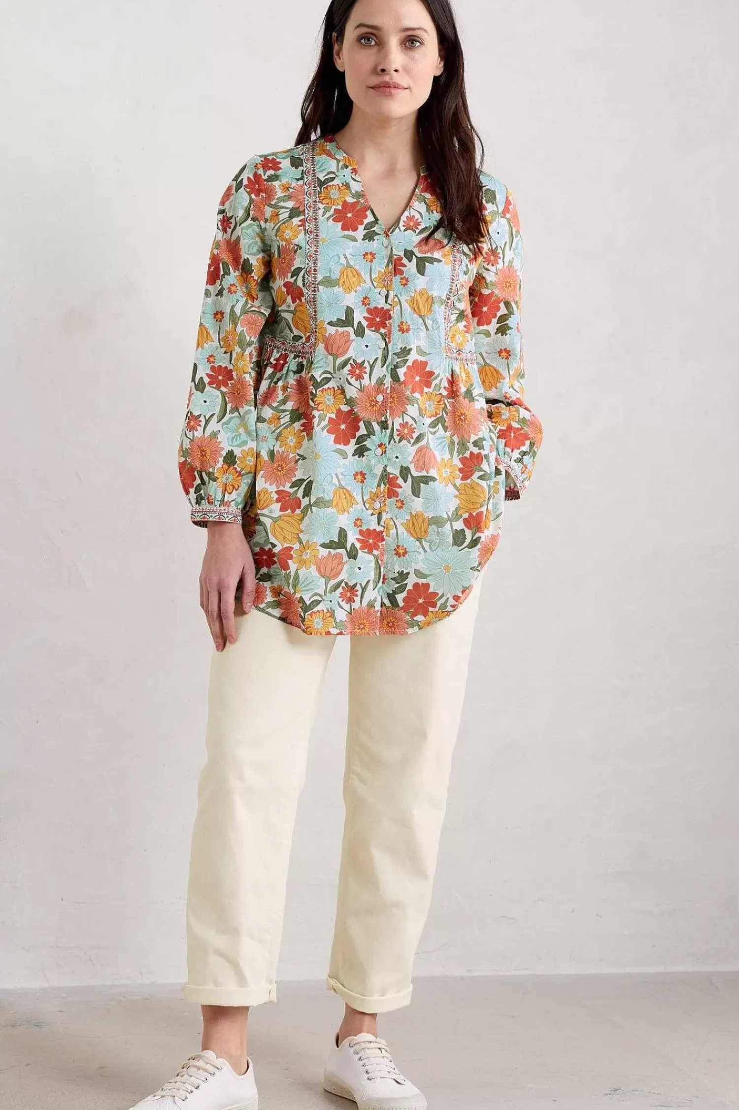 Tunics<Seasalt Cornwall Dragonfly V-Neck Tunic (Gots) Flowering Blooms Chalk