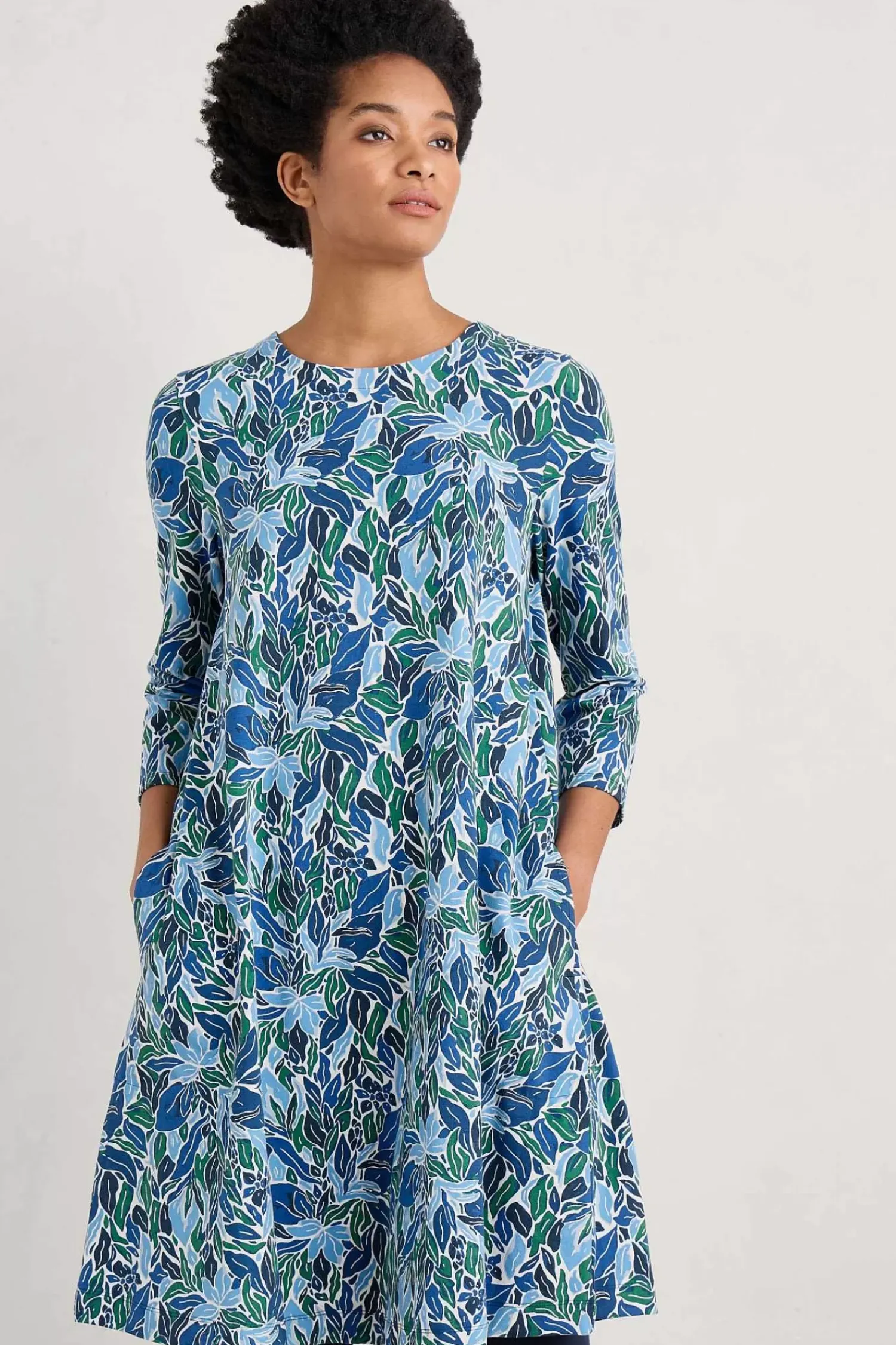 Dresses<Seasalt Cornwall Ebb Flow Jersey Dress Painterly Leaves Copse