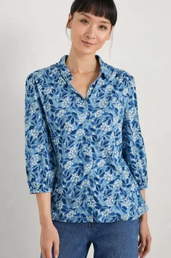 Tops<Seasalt Cornwall Embrace 3/4 Sleeve Jersey Shirt Flower Meadow Blue Fog