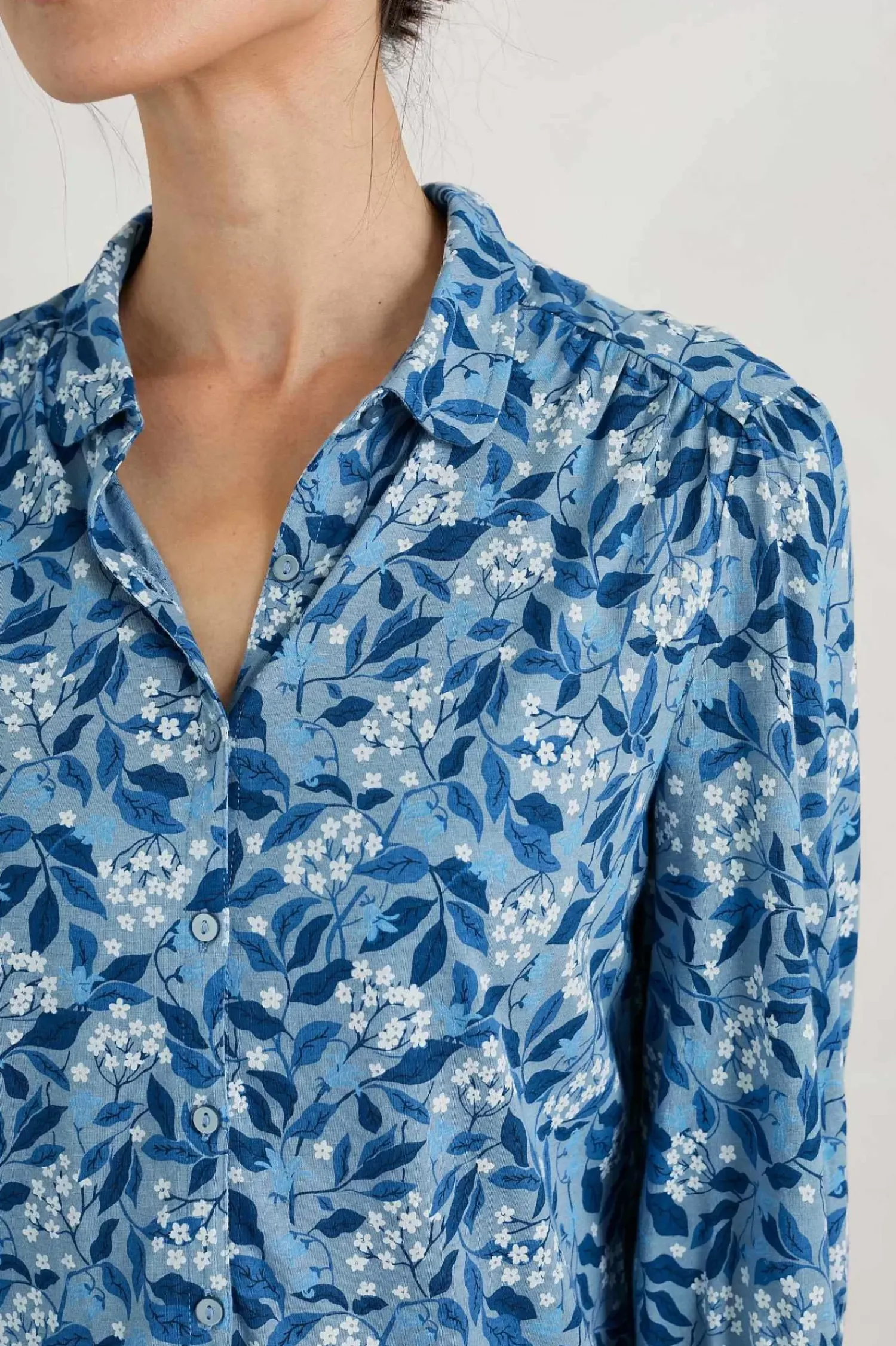 Tops<Seasalt Cornwall Embrace 3/4 Sleeve Jersey Shirt Flower Meadow Blue Fog