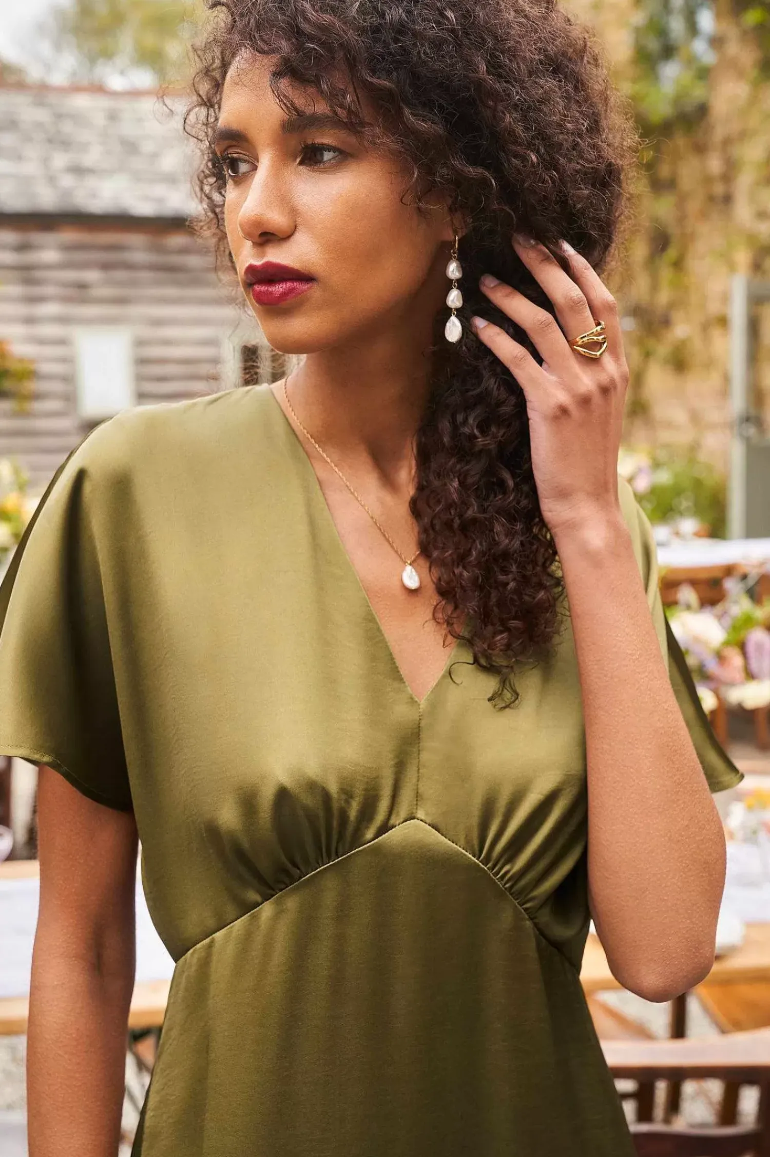 Dresses<Seasalt Cornwall Evenglow Satin Dress Fern Moss