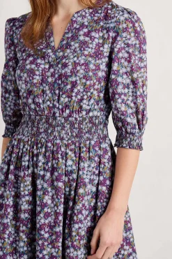 Dresses<Seasalt Cornwall Fawn Organic Cotton Waisted Midi Dress Heather Fields Verbena