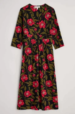Dresses<Seasalt Cornwall Flower Bud Jersey V- Neck Midi Dress Mary Rose Floral Onyx