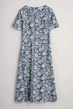 Dresses<Seasalt Cornwall Fox Path Printed Chambray Dress Stone Flower Indigo