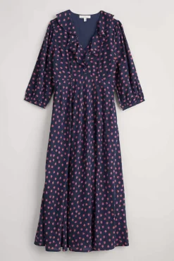 Dresses<Seasalt Cornwall Furled Flower V-Neck Dress Mini Raspberries Maritime