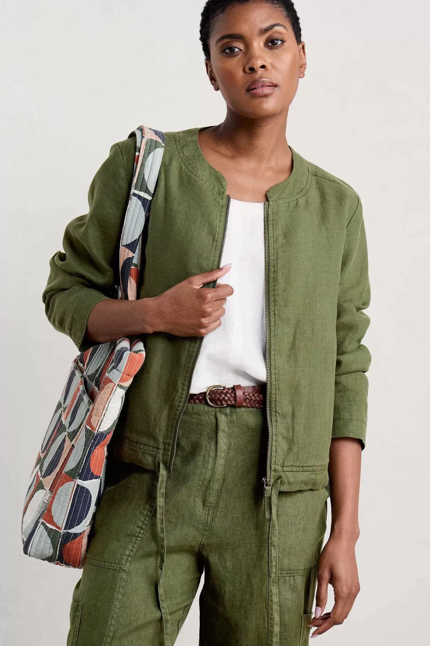 Coats & Jackets<Seasalt Cornwall Galleon Zip Through Linen Jacket Heath