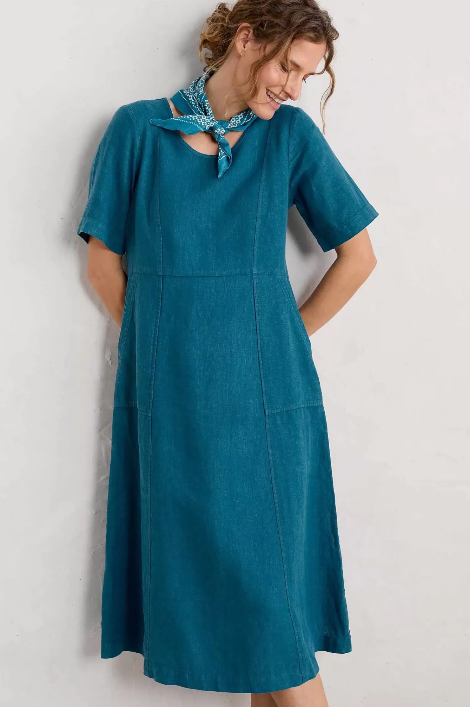 Dresses<Seasalt Cornwall Grass Wave Linen Midi Dress Mast