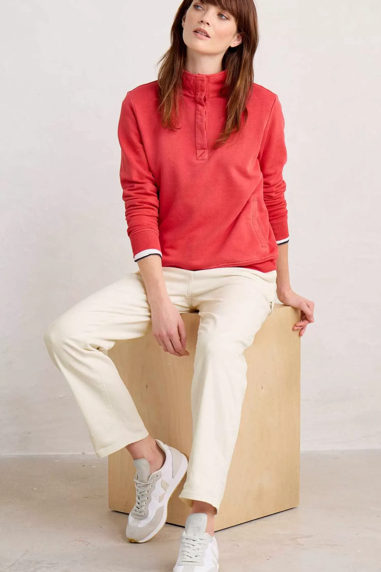 Tops<Seasalt Cornwall Greenshank Organic Cotton Collared Sweatshirt Tomato