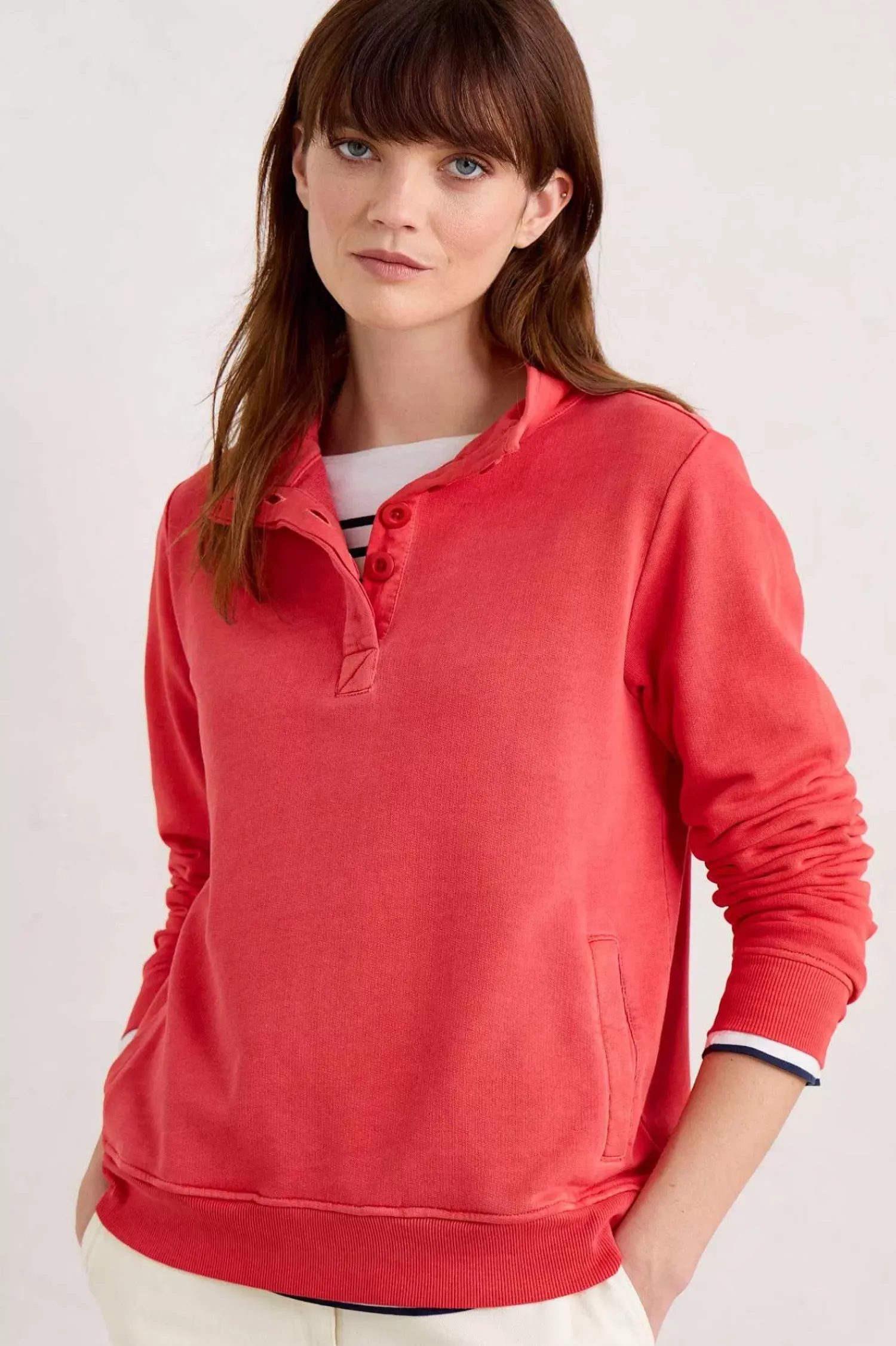 Tops<Seasalt Cornwall Greenshank Organic Cotton Collared Sweatshirt Tomato