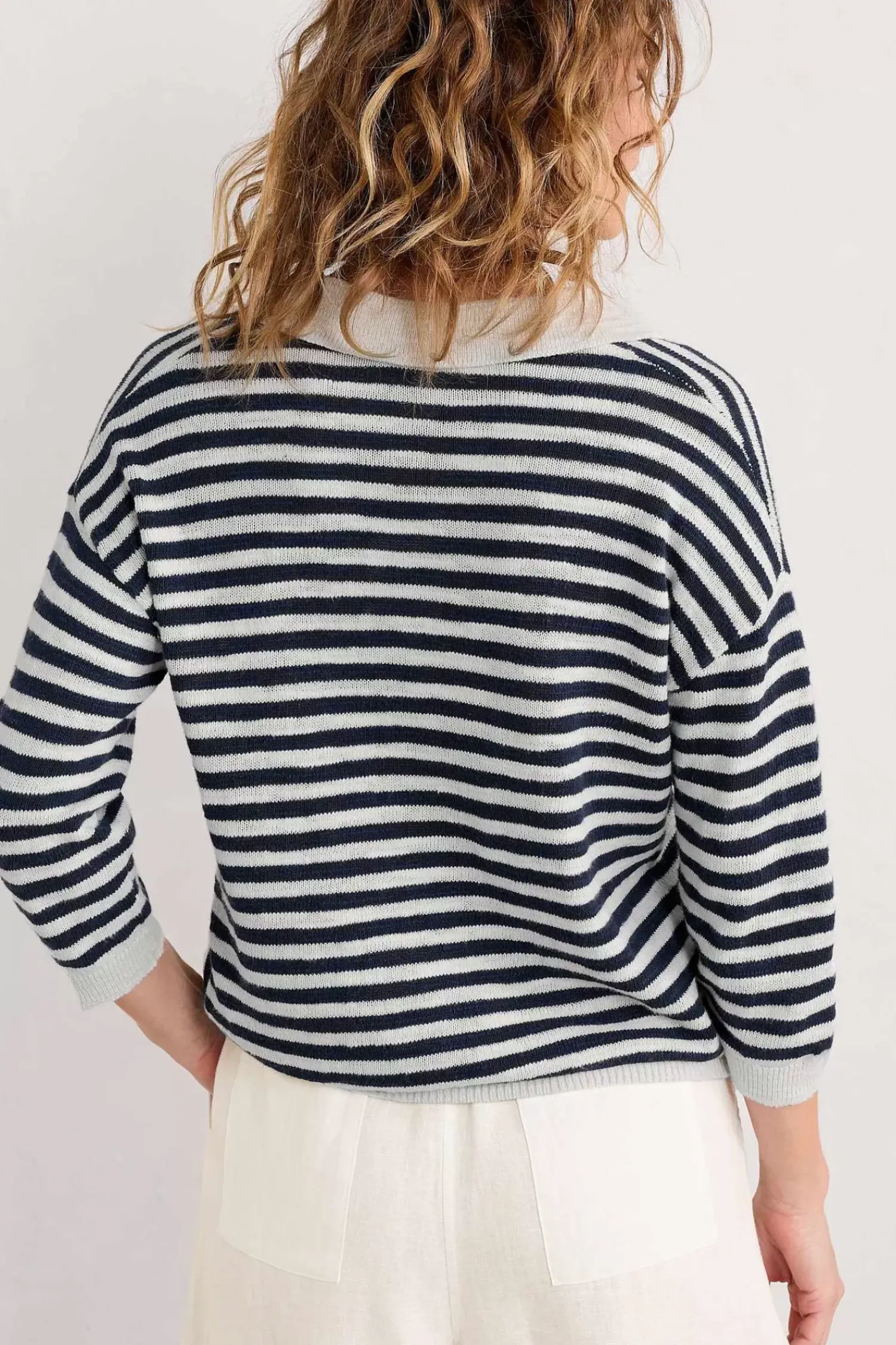 Knitwear<Seasalt Cornwall Gwynver Lightweight V-Neck Collared Jumper Mini Cornish Ecru Maritime