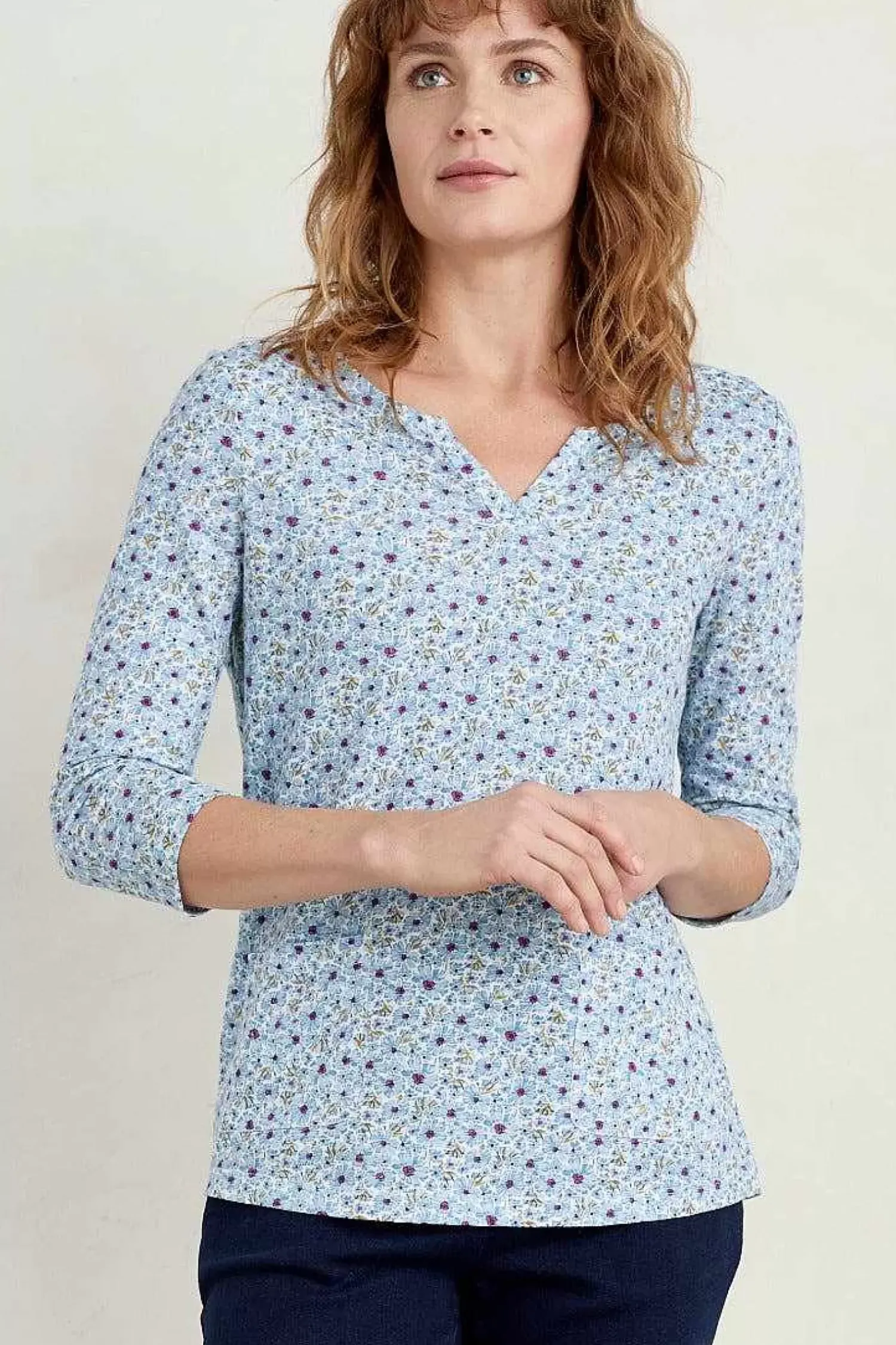 Tops<Seasalt Cornwall Gypsophilia Notch Neck Top Shaded Flowers Chalk