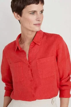 Tops<Seasalt Cornwall Hazel Branch Linen Shirt Tomato