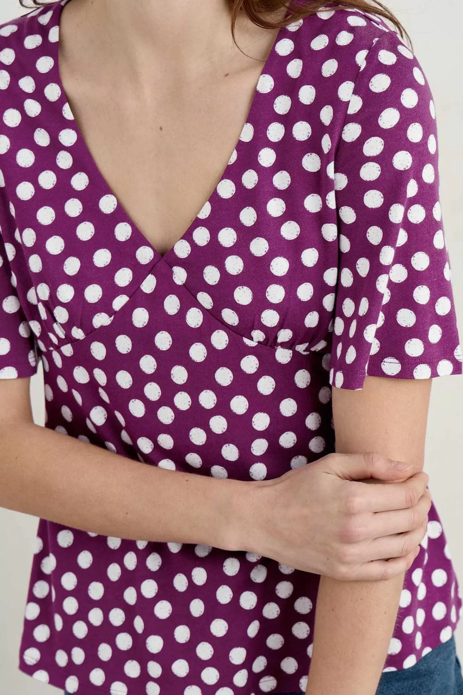Tops<Seasalt Cornwall Herb Garden Angel Sleeve V-Neck Top Crayon Spot Cassis