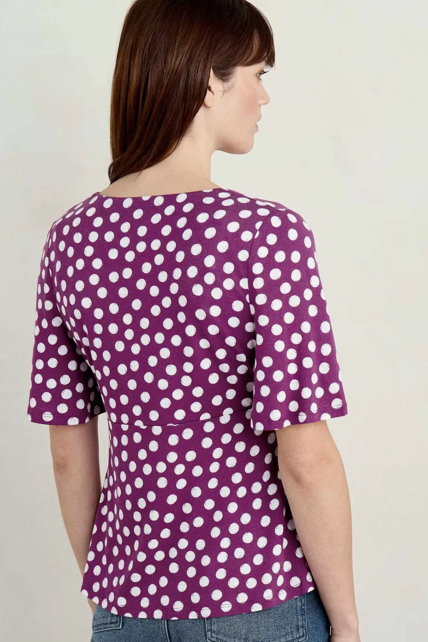 Tops<Seasalt Cornwall Herb Garden Angel Sleeve V-Neck Top Crayon Spot Cassis