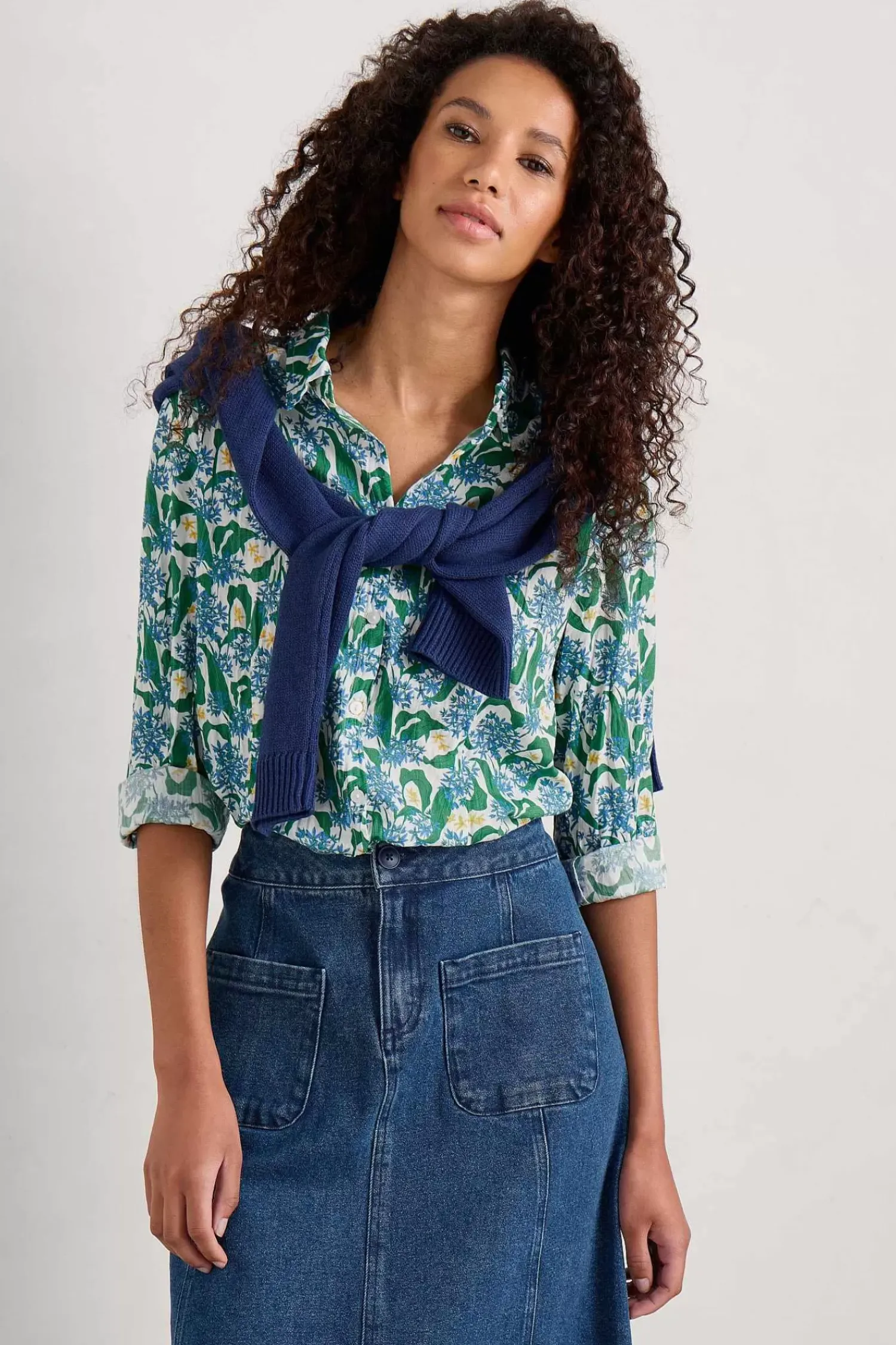 Tops<Seasalt Cornwall Larissa Organic Cotton Shirt Woodland Garlic Chalk