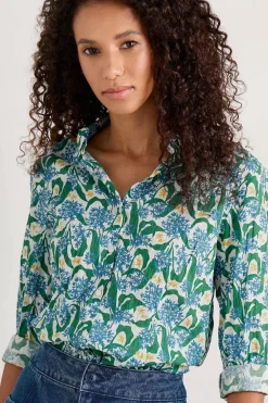 Tops<Seasalt Cornwall Larissa Organic Cotton Shirt Woodland Garlic Chalk