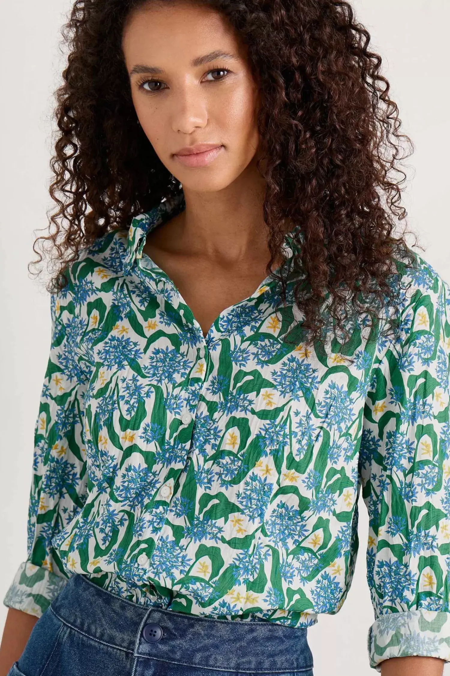 Tops<Seasalt Cornwall Larissa Organic Cotton Shirt Woodland Garlic Chalk