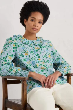 Tops<Seasalt Cornwall Last Leaf Printed Organic Cotton Top (Gots) Fresh Blooms Blue Fog