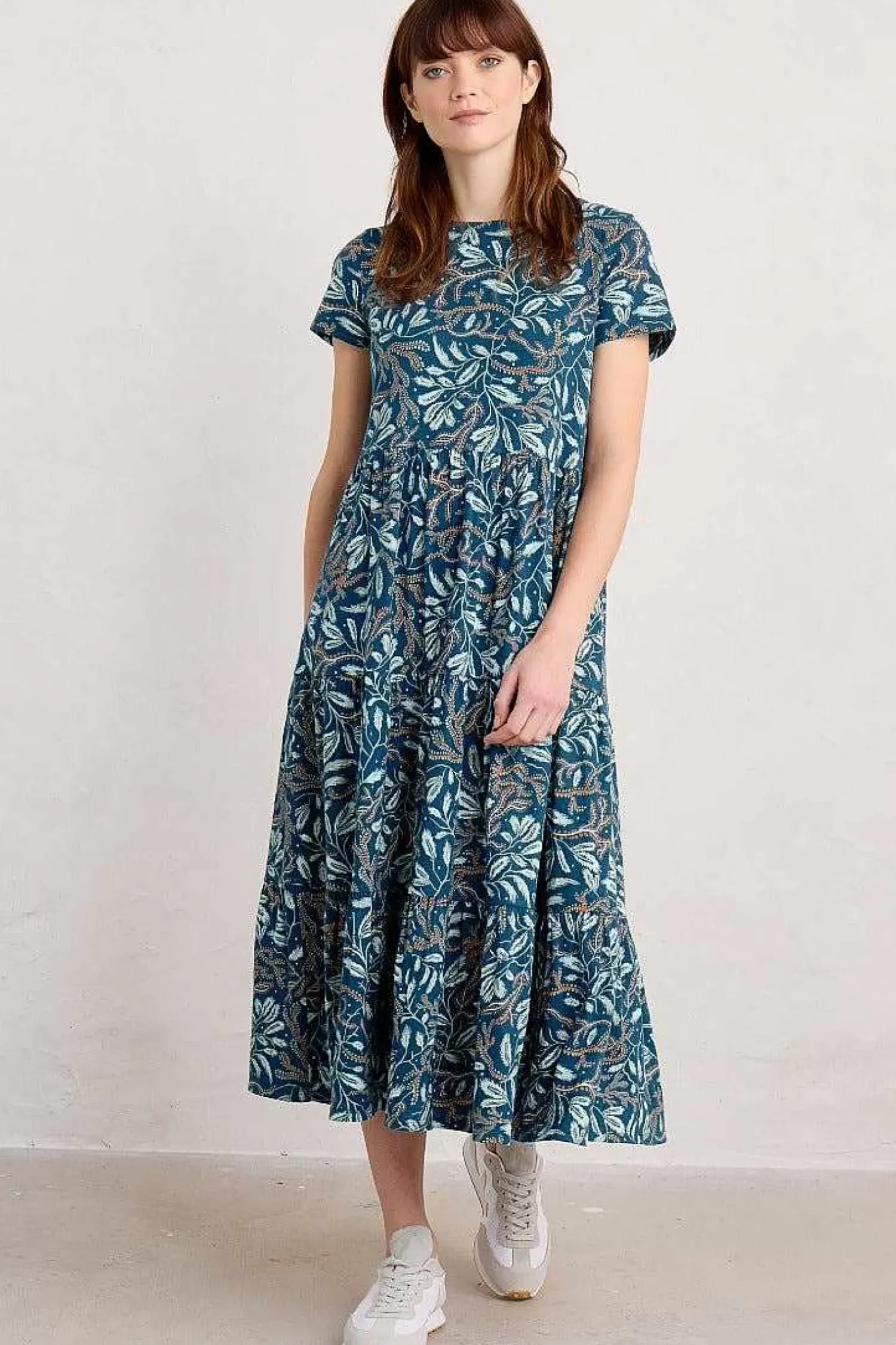 Dresses<Seasalt Cornwall Line Strokes Short Sleeve Dress (Gots) Flowing Reeds Raincloud
