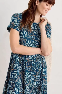 Dresses<Seasalt Cornwall Line Strokes Short Sleeve Dress (Gots) Flowing Reeds Raincloud