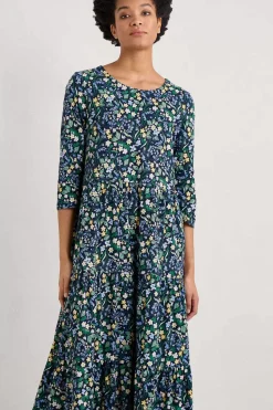 Dresses<Seasalt Cornwall Line Strokes Tiered Jersey Dress (Gots) Woodland Carpet Maritime