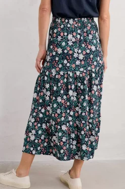 Skirts<Seasalt Cornwall Line Strokes Tiered Midi Skirt Creekside Floral Maritime