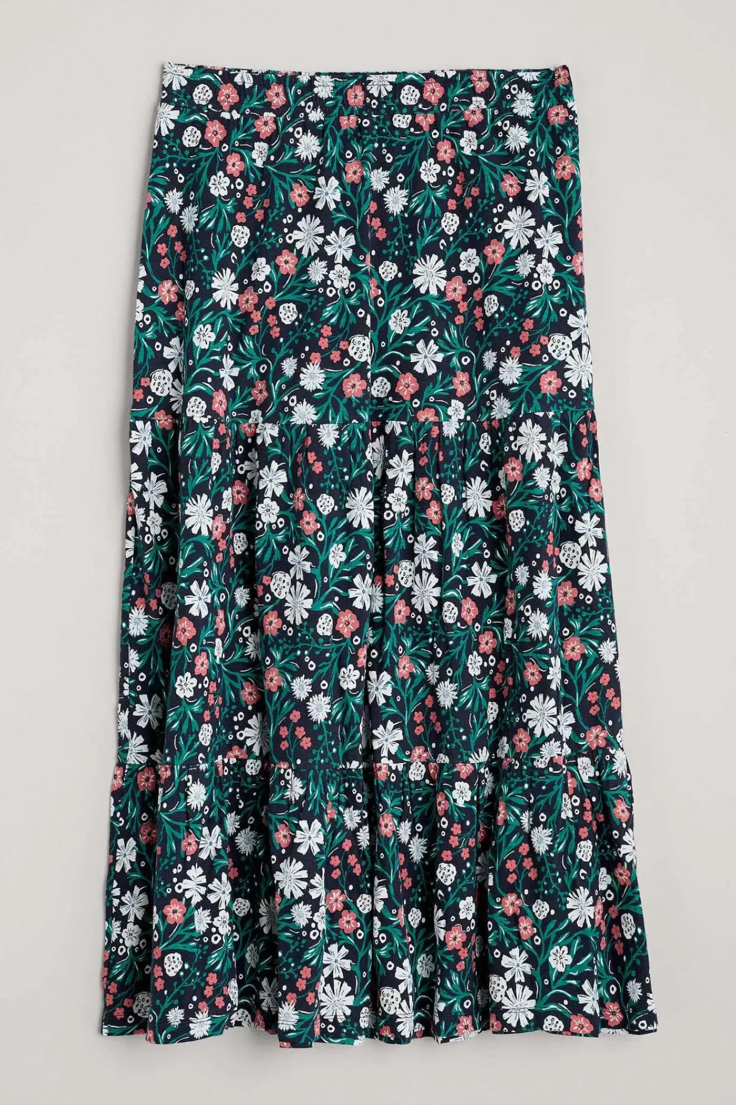 Skirts<Seasalt Cornwall Line Strokes Tiered Midi Skirt Creekside Floral Maritime