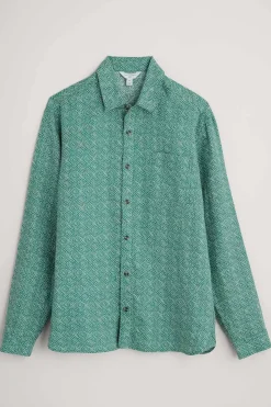Shirts<Seasalt Cornwall Men's Anthony Printed Linen Shirt Sewn Geo Hepworth Green
