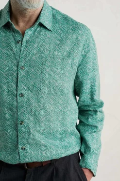 Shirts<Seasalt Cornwall Men's Anthony Printed Linen Shirt Sewn Geo Hepworth Green