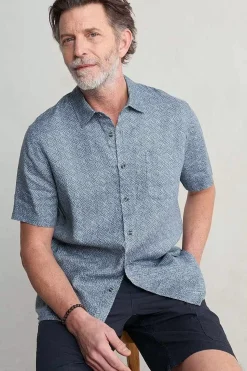 Tops & T-Shirts<Seasalt Cornwall Men's Blue Heron Printed Short Sleeve Shirt Sewn Geo Blue Sail