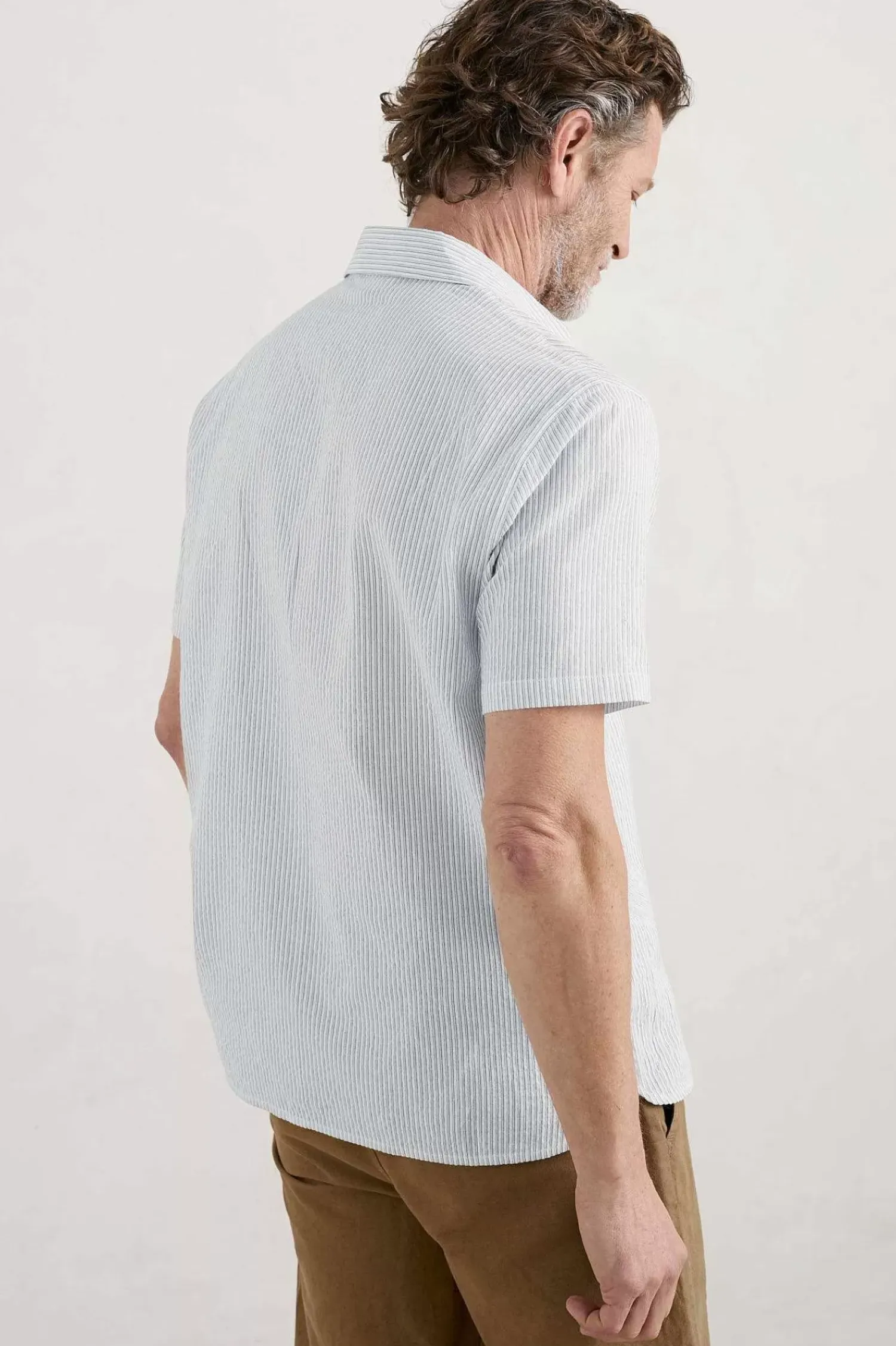 Tops & T-Shirts<Seasalt Cornwall Men's Blue Heron Seersucker Short Sleeve Shirt Barometer Chalk Sail Blue