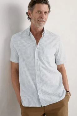 Tops & T-Shirts<Seasalt Cornwall Men's Blue Heron Seersucker Short Sleeve Shirt Barometer Chalk Sail Blue