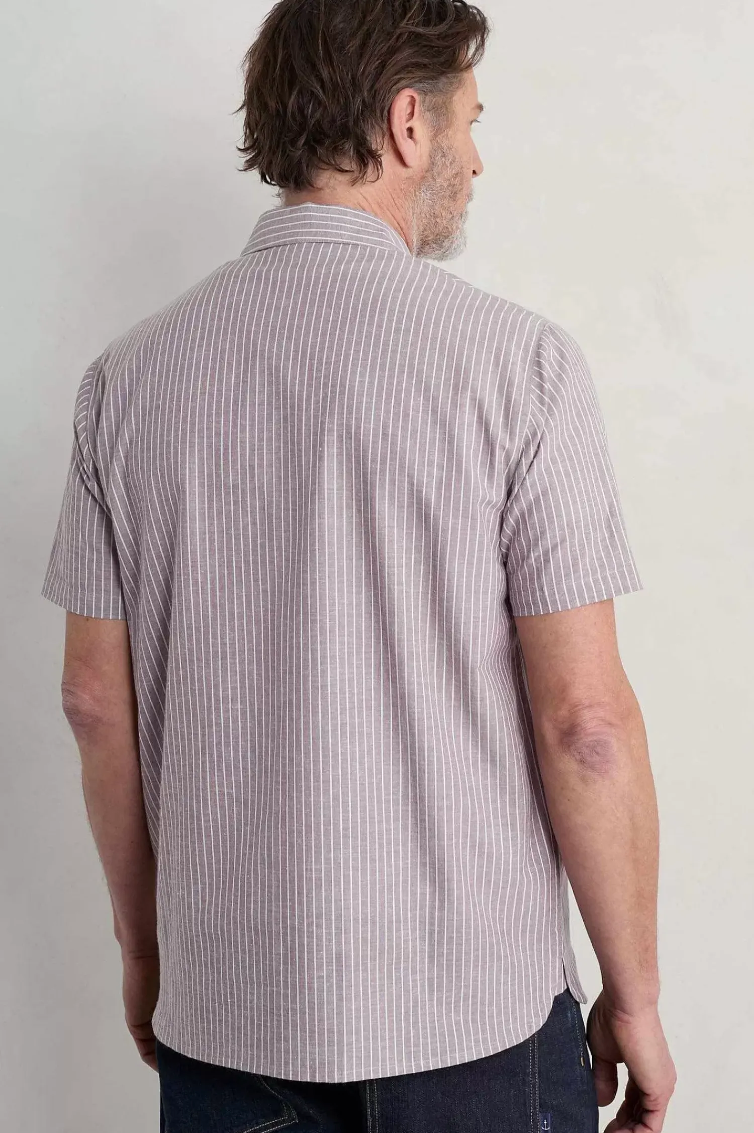 Tops & T-Shirts<Seasalt Cornwall Men's Blue Heron Striped Short Sleeve Shirt Barley Tack Mallow