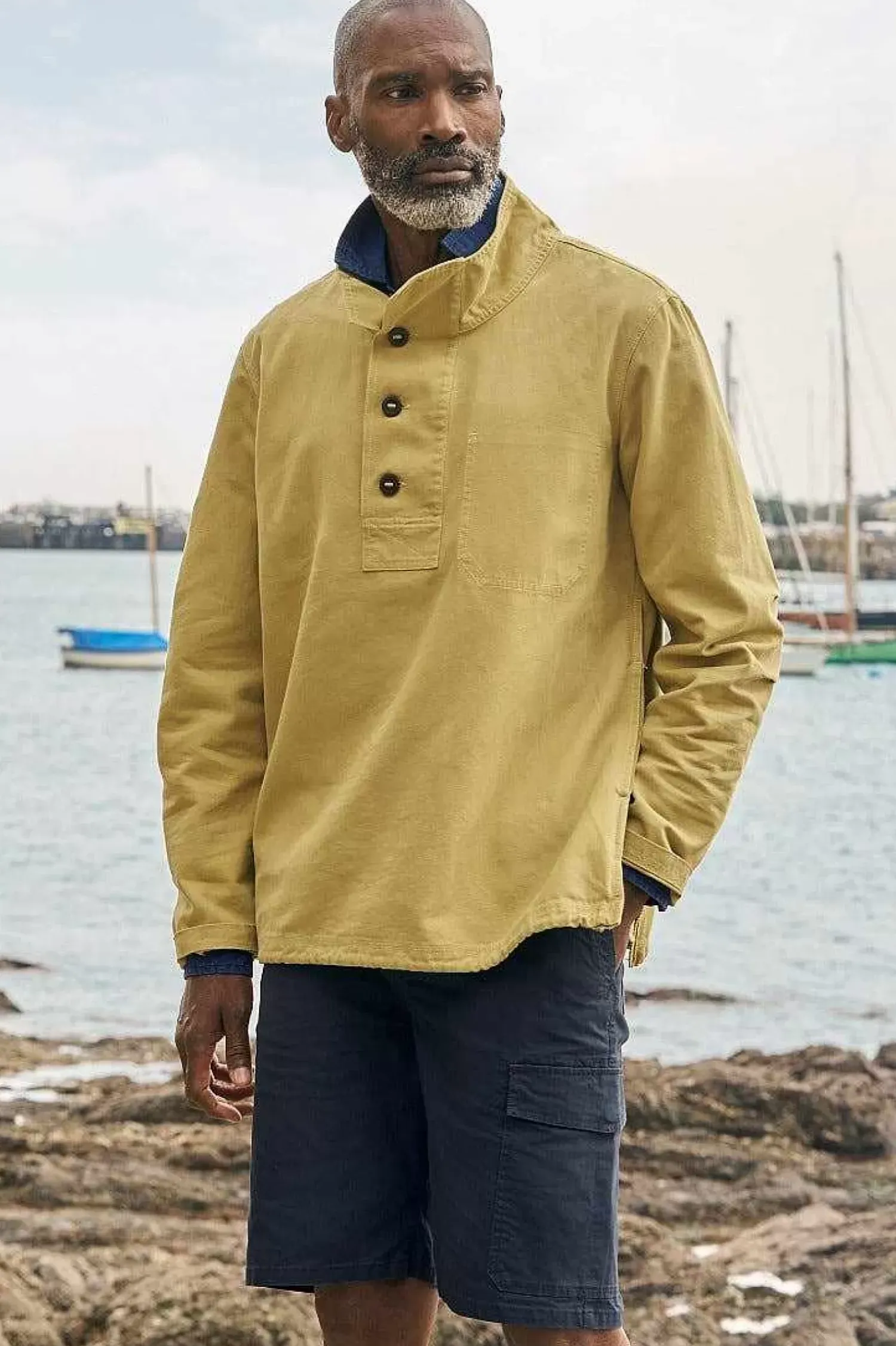 Tops & T-Shirts<Seasalt Cornwall Men's Clay Stone Organic Cotton Pullover Smock Oregano