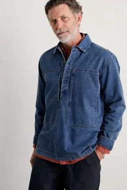 Tops & T-Shirts<Seasalt Cornwall Men's Hawser Denim Overshirt Dark Mid Indigo Wash